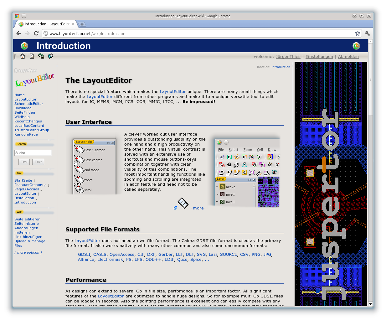 web page of the LayoutEditor